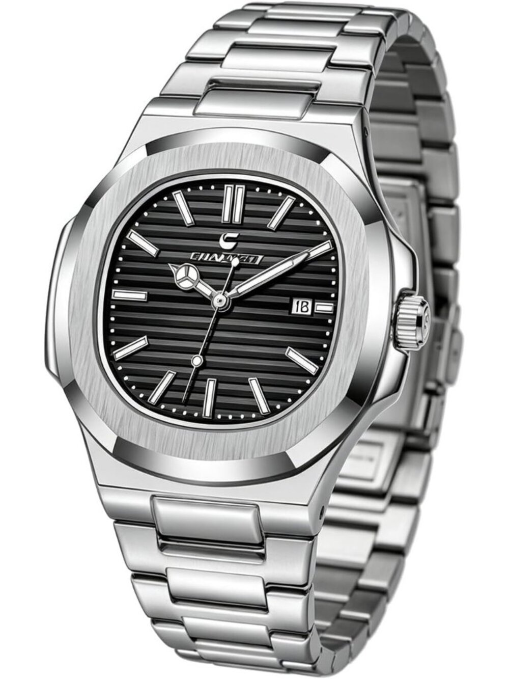 Men's Silver Black Alloy Material Waterproof Quartz Sports Sports Wrist Watches